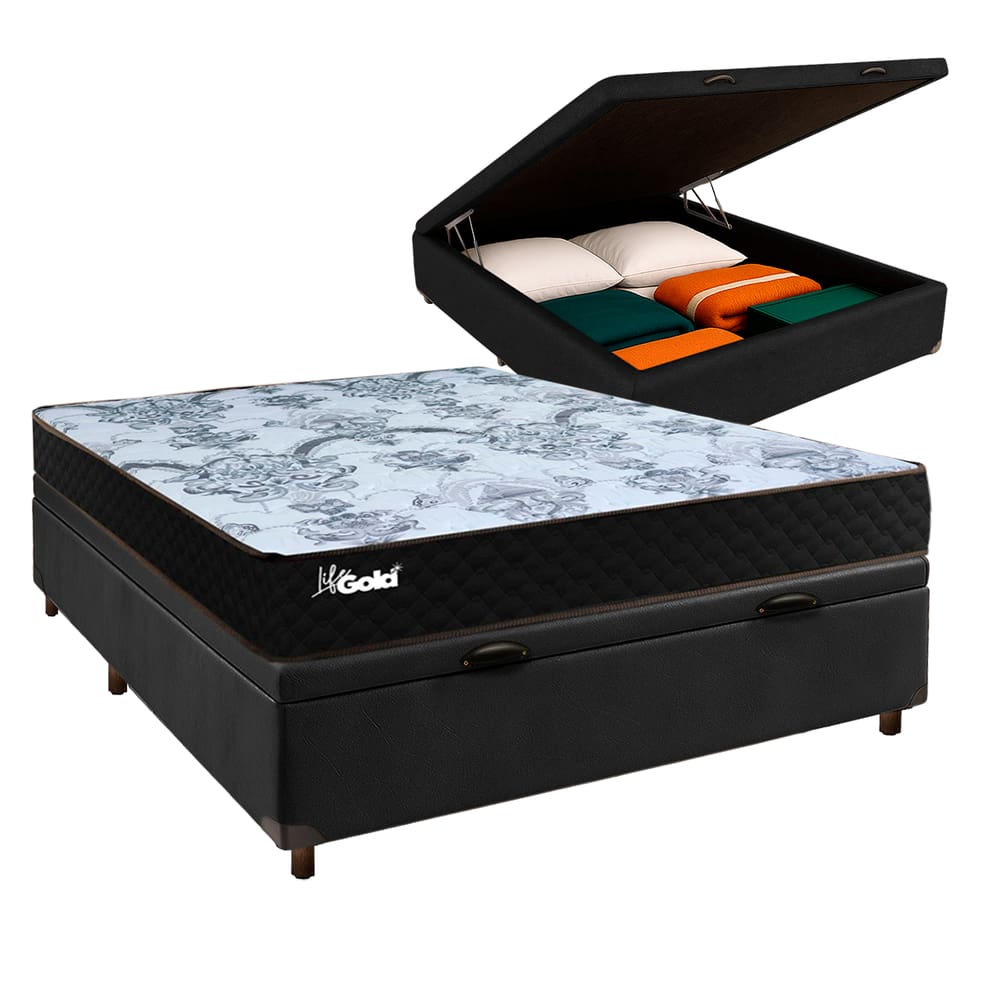 Cama Box Bau + Colchão Casal Molas Ensacadas Life Gold Paropas