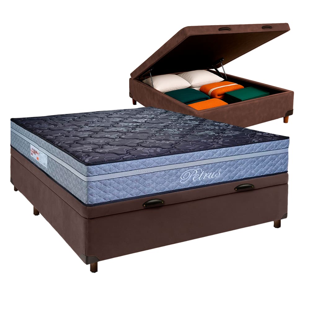 Cama Box Bau + Colchão Casal Molas Ensacadas Petrus Paropas