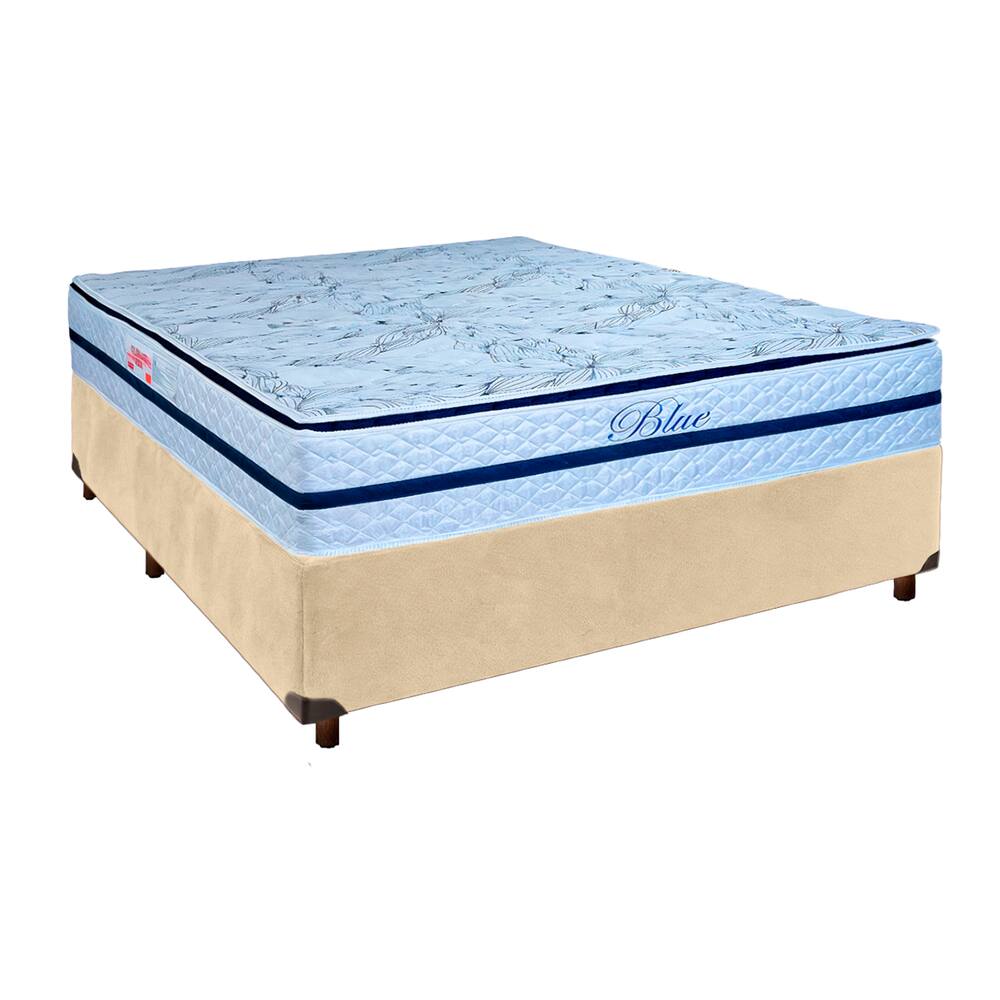 Colchão Casal Molas Ensacadas + Box Perola - Blue Paropas