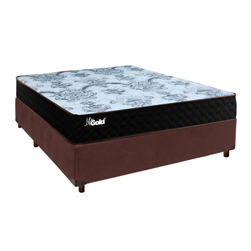 Cama Box Marrom Casal + Colchão Molas Ensacadas Life Gold Paropas