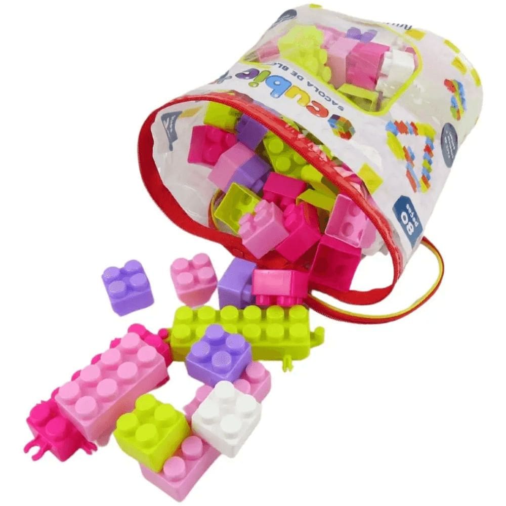Sacola de Blocos para Montar Cubic Jr 80 Peças - Multikids