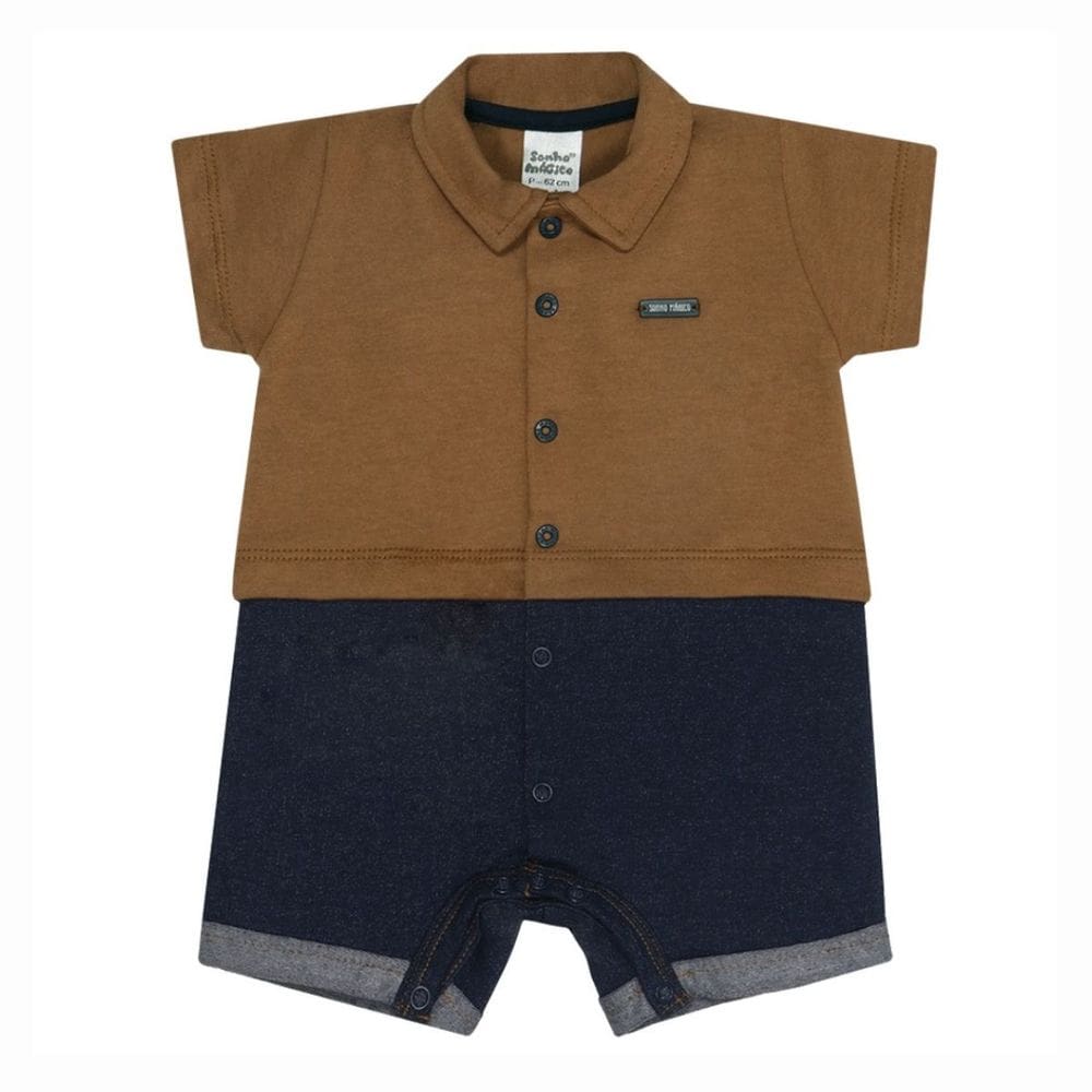 Macacão Bebê Curto Nozes Caramelo / Marinho - Sonho Mágico