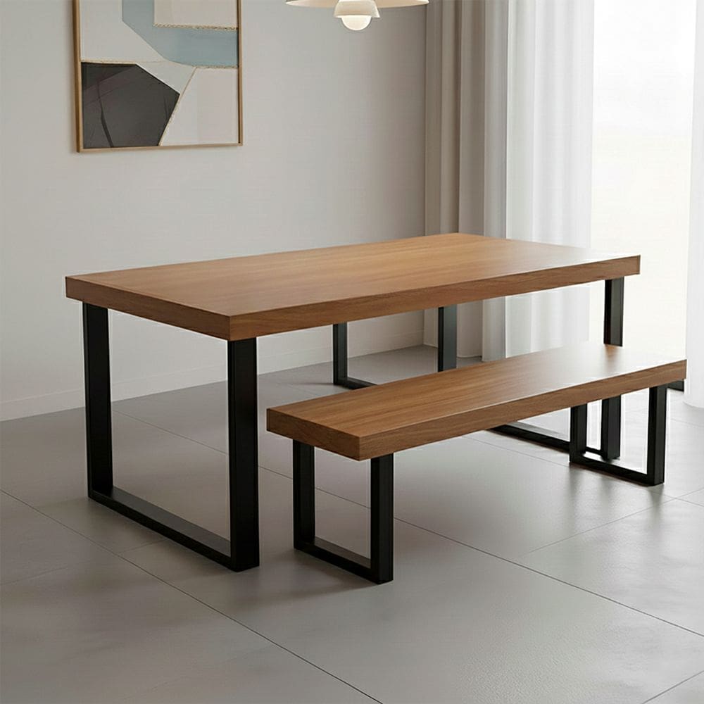 Conjunto Mesa Industrial Bernardo 1,30m Ferragem Preta com Banco Industrial Bernardo