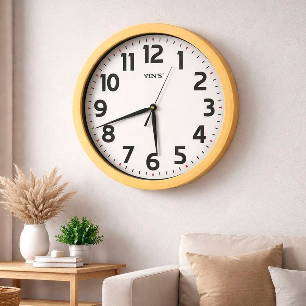 Relógio Parede Redondo Yin`s Decoração Estilo Madeirado 45cm