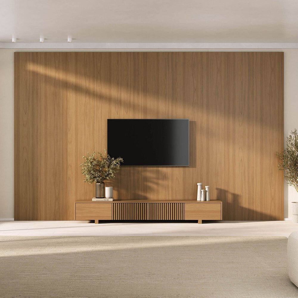 Rack com Painel para Tv até 86 Polegadas Ripado 400x250cm Aruá Cabecasa Madeiraoriginals Jatoba