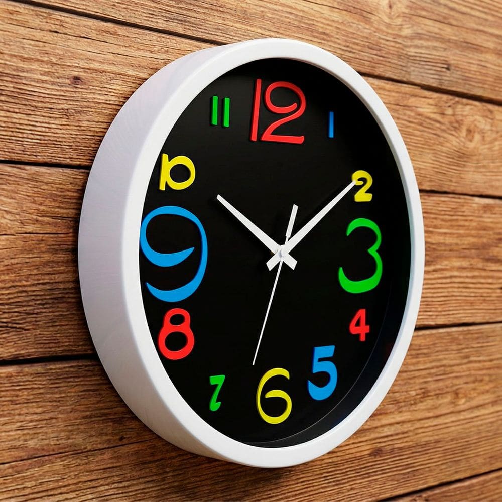 Relógio De Parede Silencioso Colorido Sala Escritório 31cm