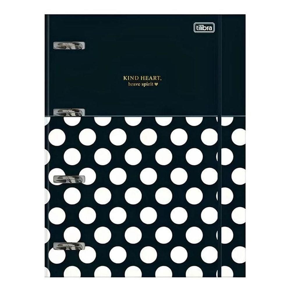 Fichário Caderno Argolado West Village 80 Folhas Preto Com Poá Branco - Tilibra