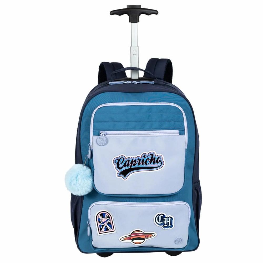 Mochila Carrinho Grande Capricho Class Cosmic Patches - Azul