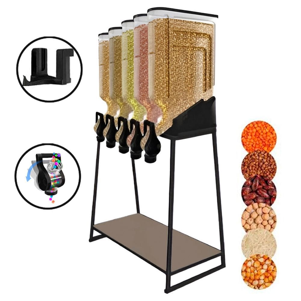 Dispenser 5 Módulos 35 Litros ou 15 Kilos Armazenamento Ração Grãos Cereais Preto Horizontal Agp