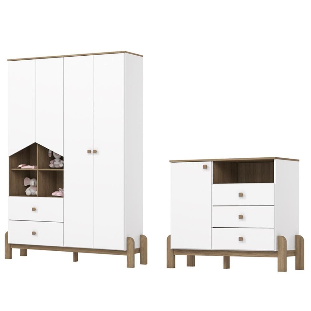 Guarda Roupa 4 Portas e Comoda 3 gavetas Ternura Henn