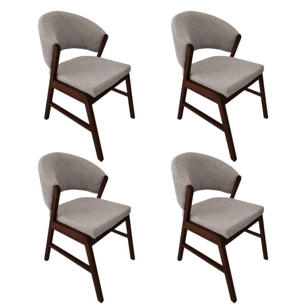 Kit 4 Cadeiras De Jantar Madeira Maciça Débora Linho Premium Castanho;Bege Linho