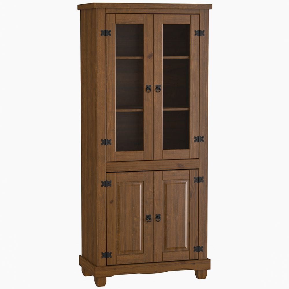 Cristaleira de Madeira Maciça Para Sala de Jantar 4 Portas Majestic M06 Imbuia Fosco - Lyam Decor