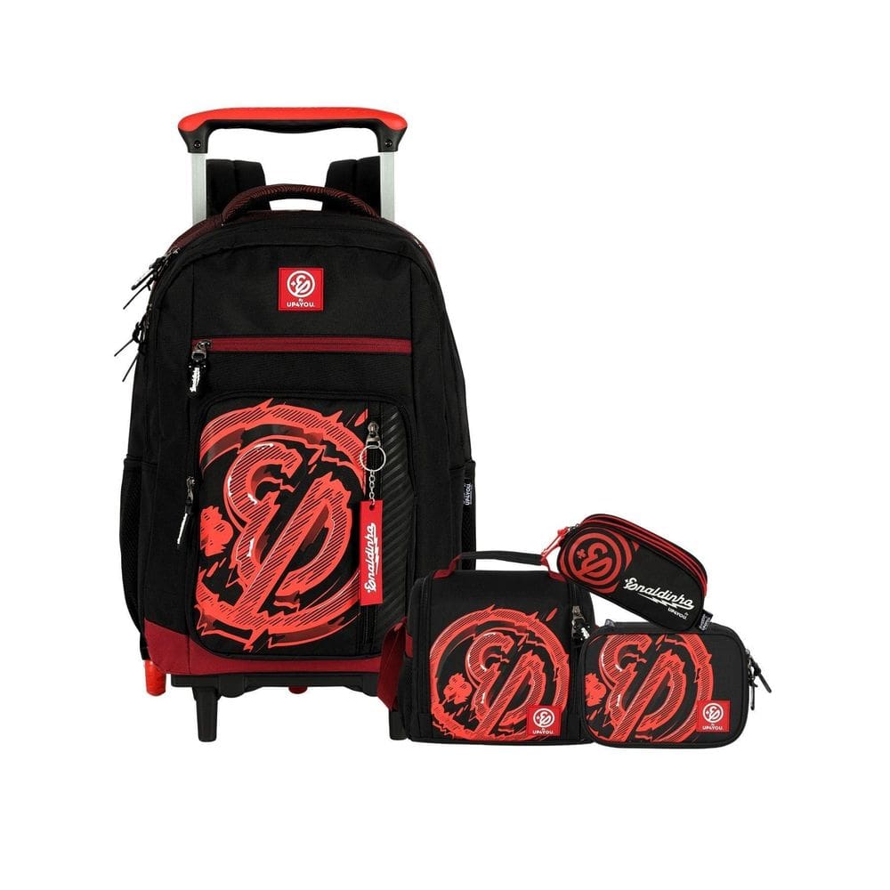 Kit Enaldinho Mochila 2Em1 Rodas + Lancheira + Estojos