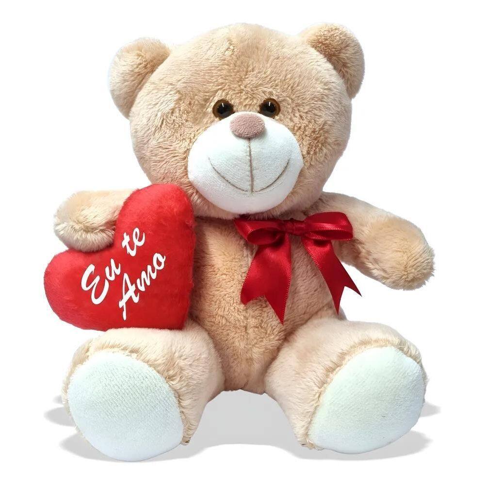 Ursinho Apaixonado 20Cm Coração `Eu Te Amo` - Doce De Leite