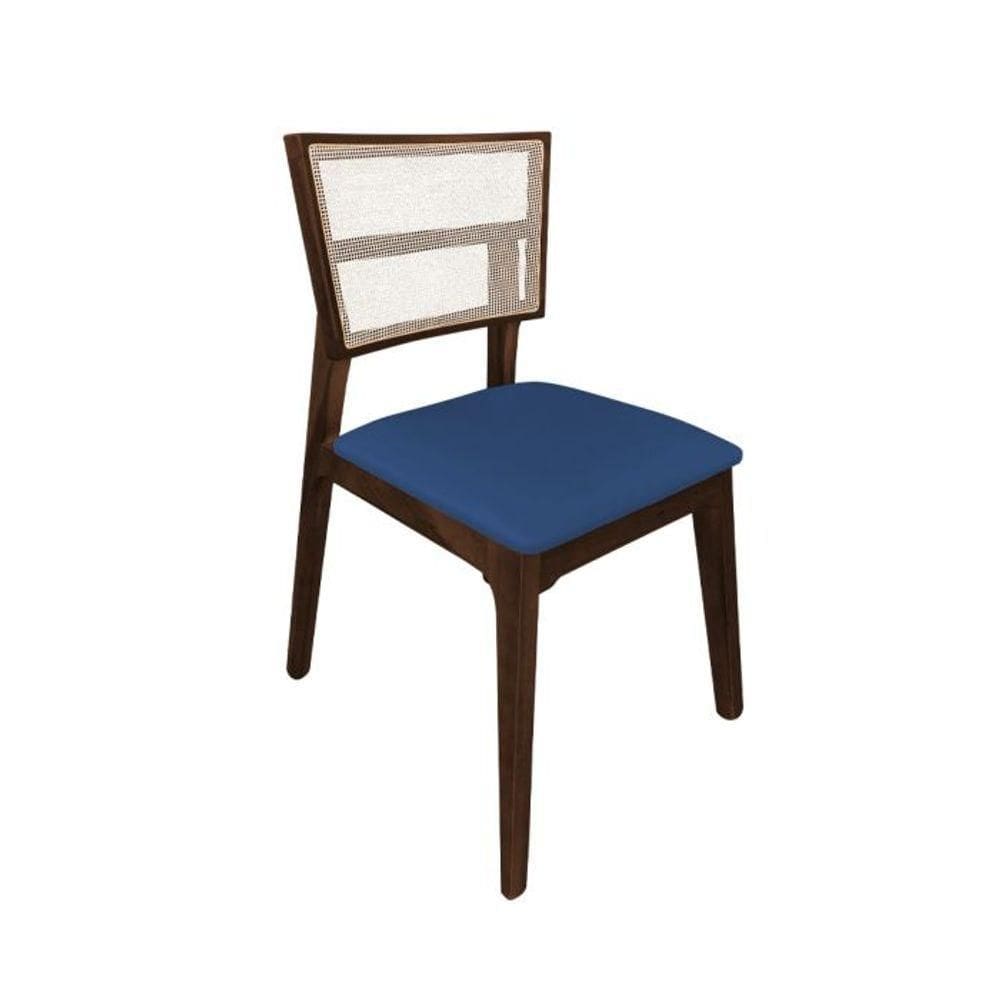 Cadeira De Jantar Em Tela Premium Madeira Maciça Manuela Azul Veludo Mel