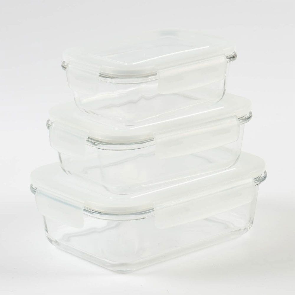 Conjunto de 3 Potes Hermeticos de Vidro La Vittra com Tampa Branca Intervalue