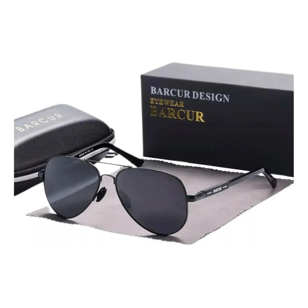 Óculos De Sol Barcur Aviador Masculino Lente Polarizada Black Gray