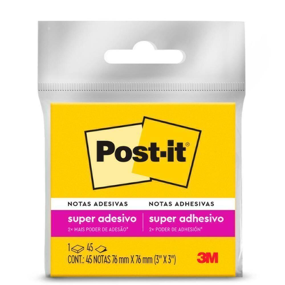 Bloco Post-It Super Adesivo 76x76mm 45 fls Amarelo Neon