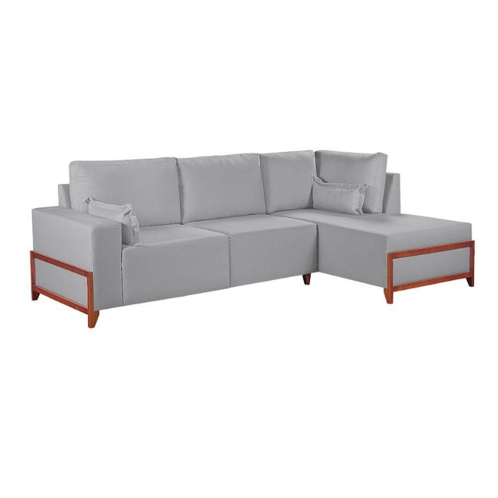 Sofá De Canto 4 Lugares Living Fixo Com Chaise Molas Bonnel Linho Cinza