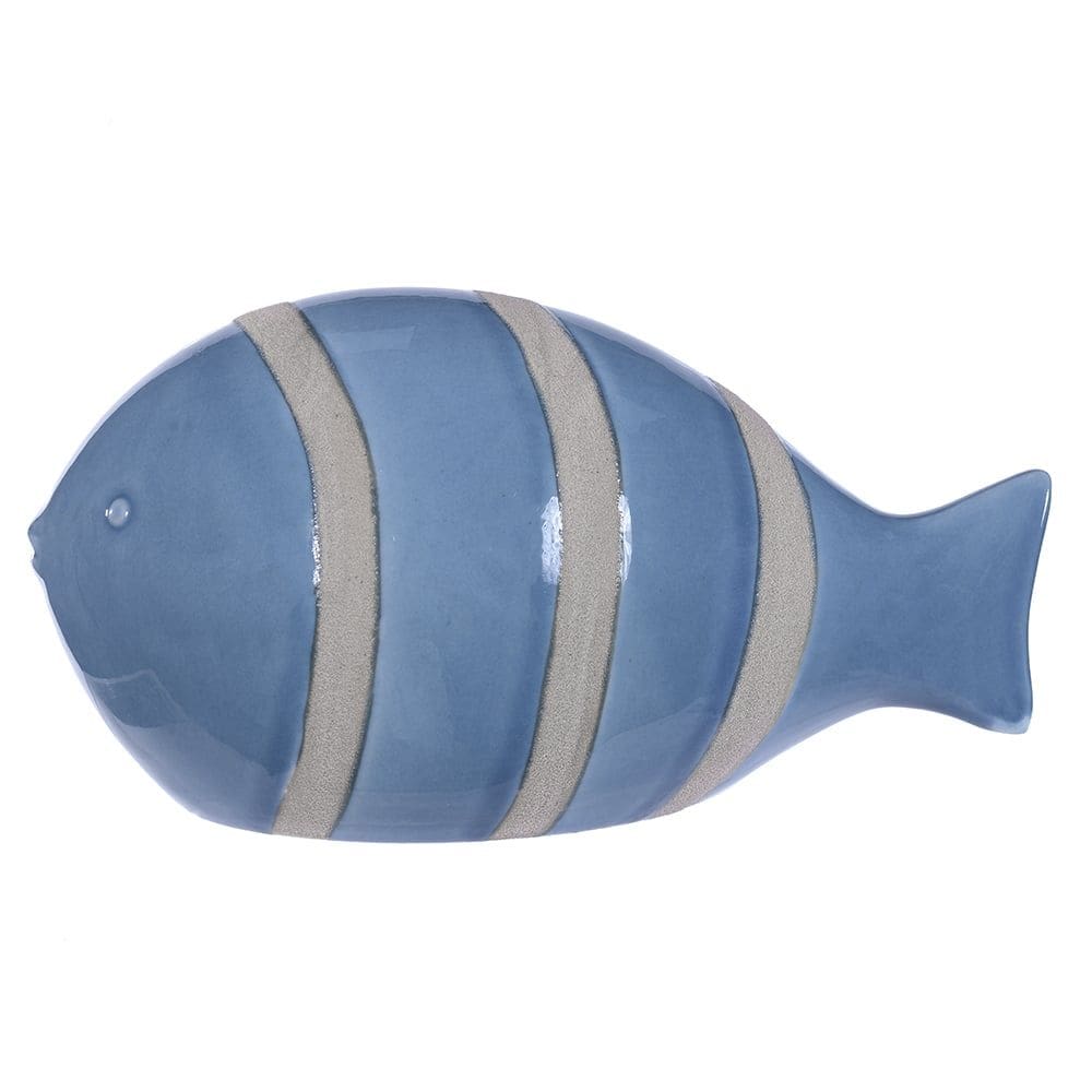 Escultura Decorativa Cerâmica Peixe (azul/bege) 9X19X9cm