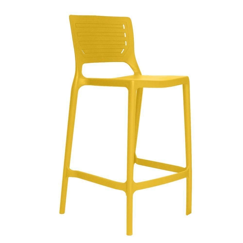Banqueta Alta Cozinha Amarela Empilhável Saturno Em Polipropileno Acrilys