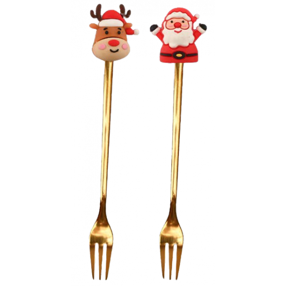 Garfo Papai Noel /Bola de neve 16cm c/ 2 dourado