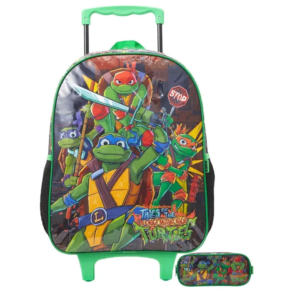 Kit Tartarugas Ninja Mochila Rodinhas + Estojo Simples
