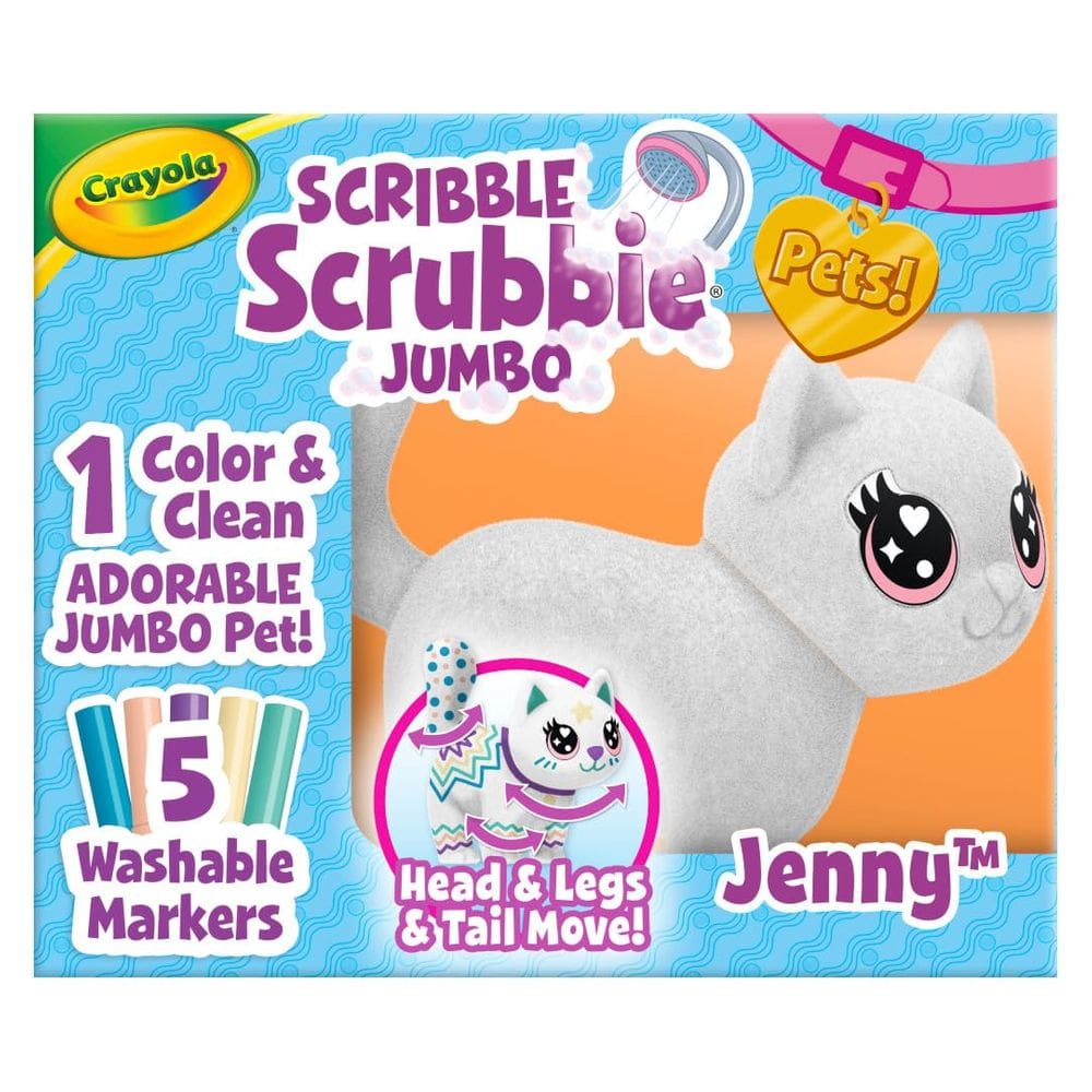 Brinquedo Crayola Scribble Scrubbie Jumbo Cat de 6 polegadas com pincel e marcadores