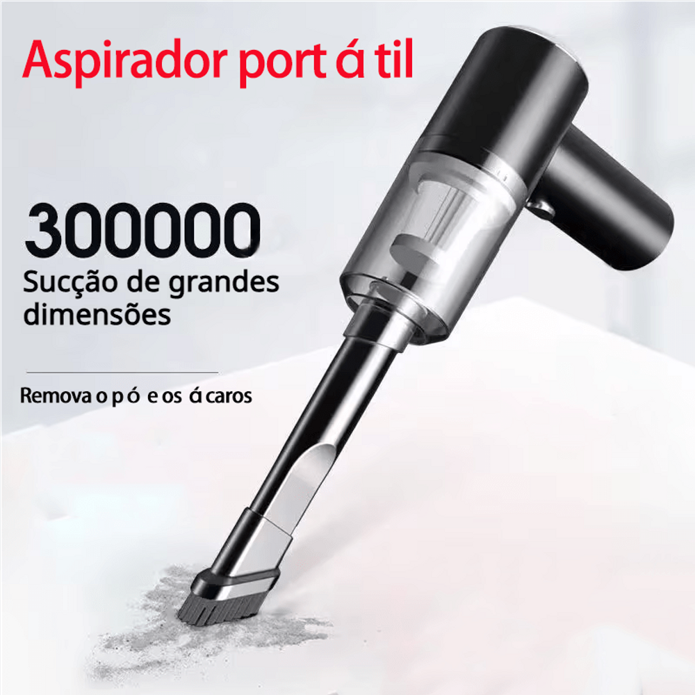 Mini Aspirador Portátil Ciclônico para Casa e Carro Potente Sucção com Duas Escovas