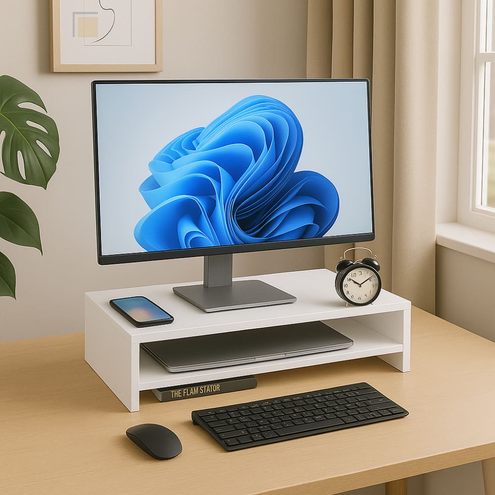 Suporte Para Monitor E Notebook Madeira Mdf Preto Ergonômico