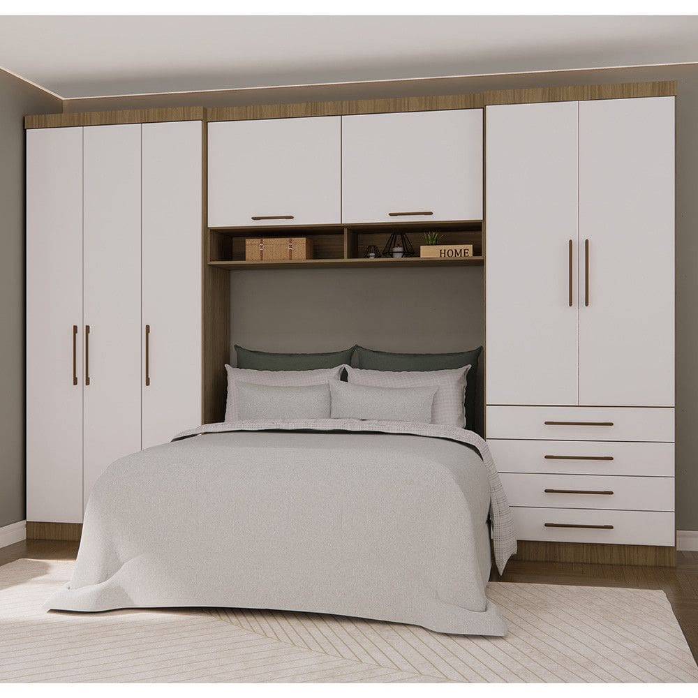 Quarto Modulado Queen com Guarda-roupas e Maleiro Paris Luciane Moveis