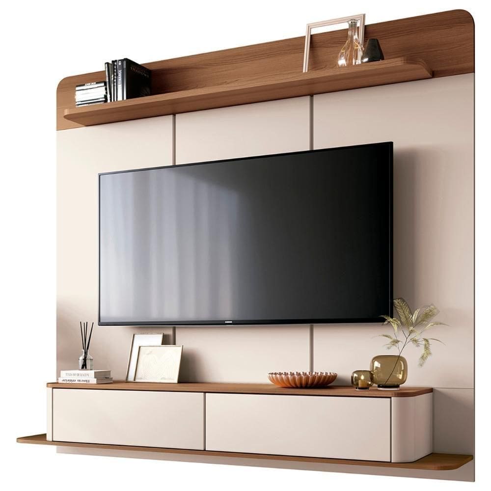 Painel Tv 70 Pol 180cm Bancada Suspensa Gava H01 Off/castanho - Mpozenato