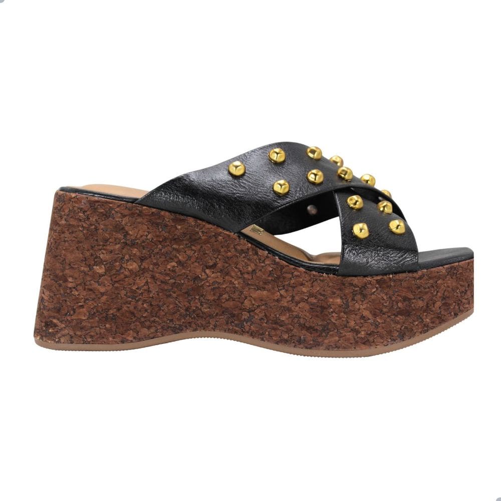 Tamanco Vizzano Anabela Preta com Tachas Douradas 6559.102