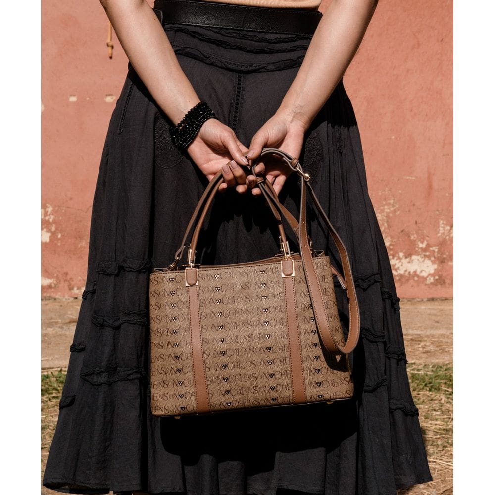 Bolsa Feminina Chenson Cristal Monograma Coração - Alça de Mão - Café 3485397