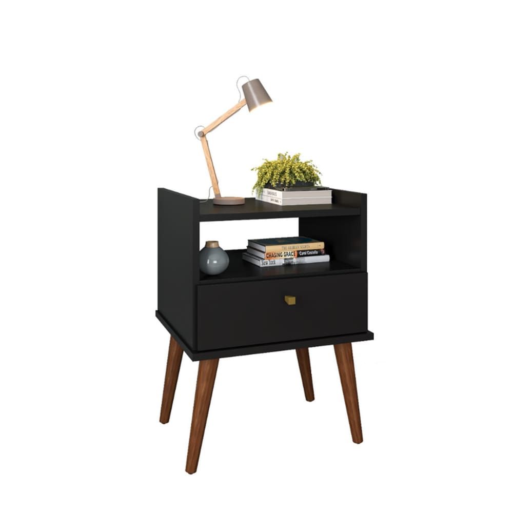 Mesa de Cabeceira Aroma com 1 Gaveta Preto Acetinado 64cm - Fiorello Móveis
