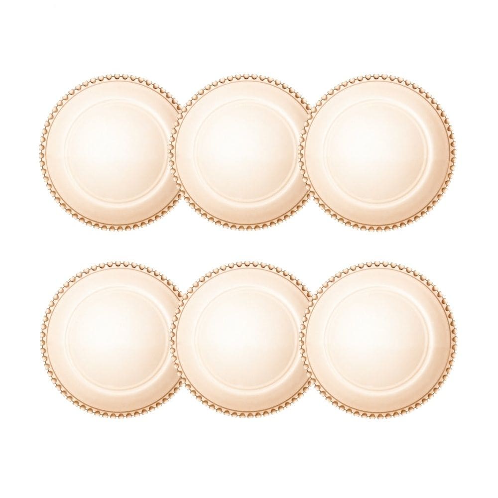 Cj 6 Pratos Rasos de Cristal Coração Âmbar Metalizado 28cm Lyor