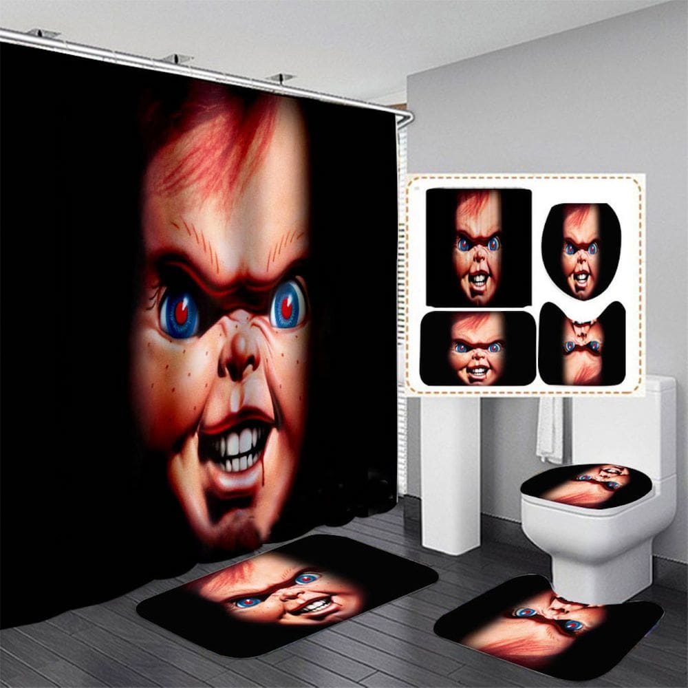 Conjunto de cortinas de chuveiro Chucky 4 peças com tapete antiderrapante, tapete de banho
