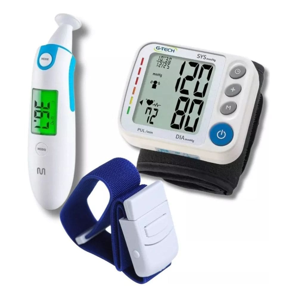 Kit Medidor De Pressão + Termometro Infravemelho + Garrote