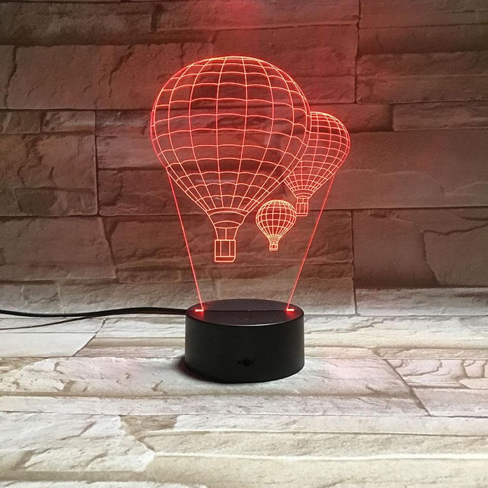 Candeeiro de mesa com luz noturna, balão de ar quente LED 3D para crianças