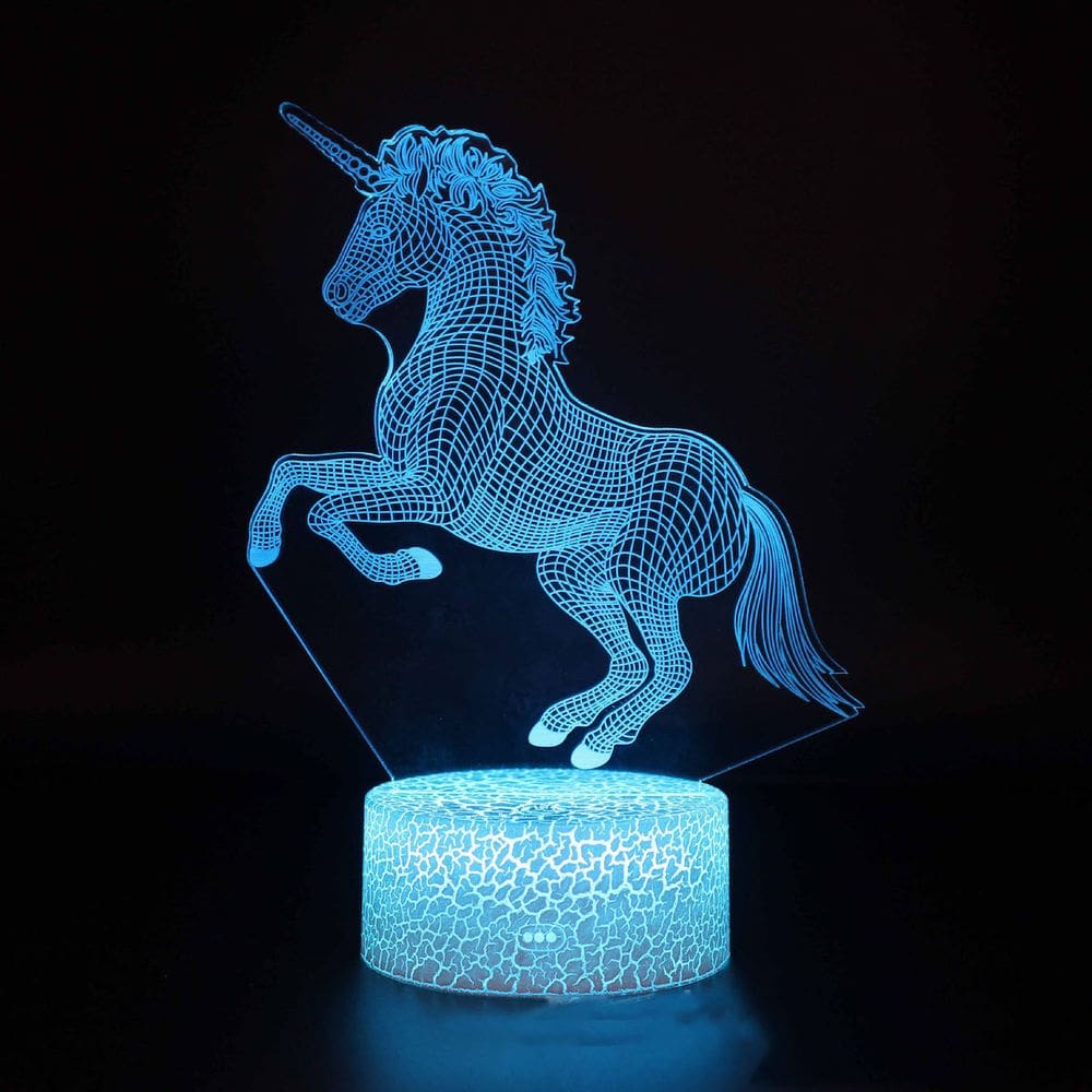 Lâmpada de ilusão LED 3D com luz noturna Unicorn Horse Anime