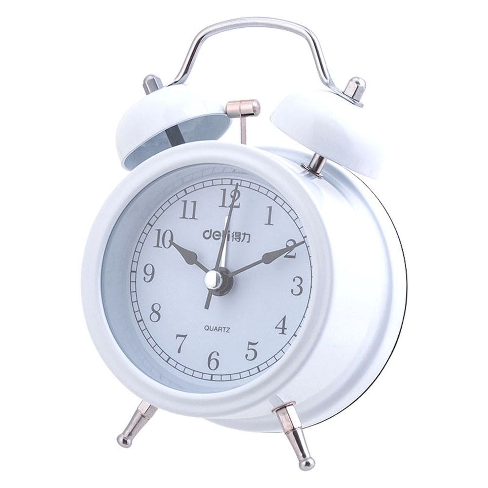Despertador analógico de metal branco Twin Bell sem tique-taque