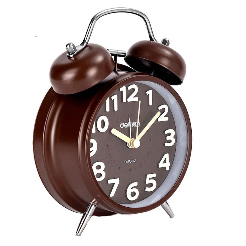 Despertador de metal retrô Twin Bell, não tique-taque marrom