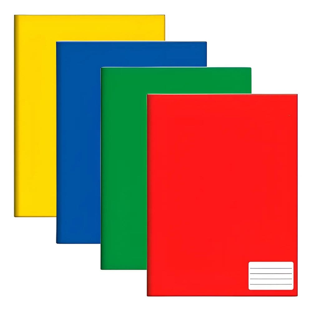 Kit 4 Cadernos Brochura Grande Escolar Capa Dura 96 Folhas