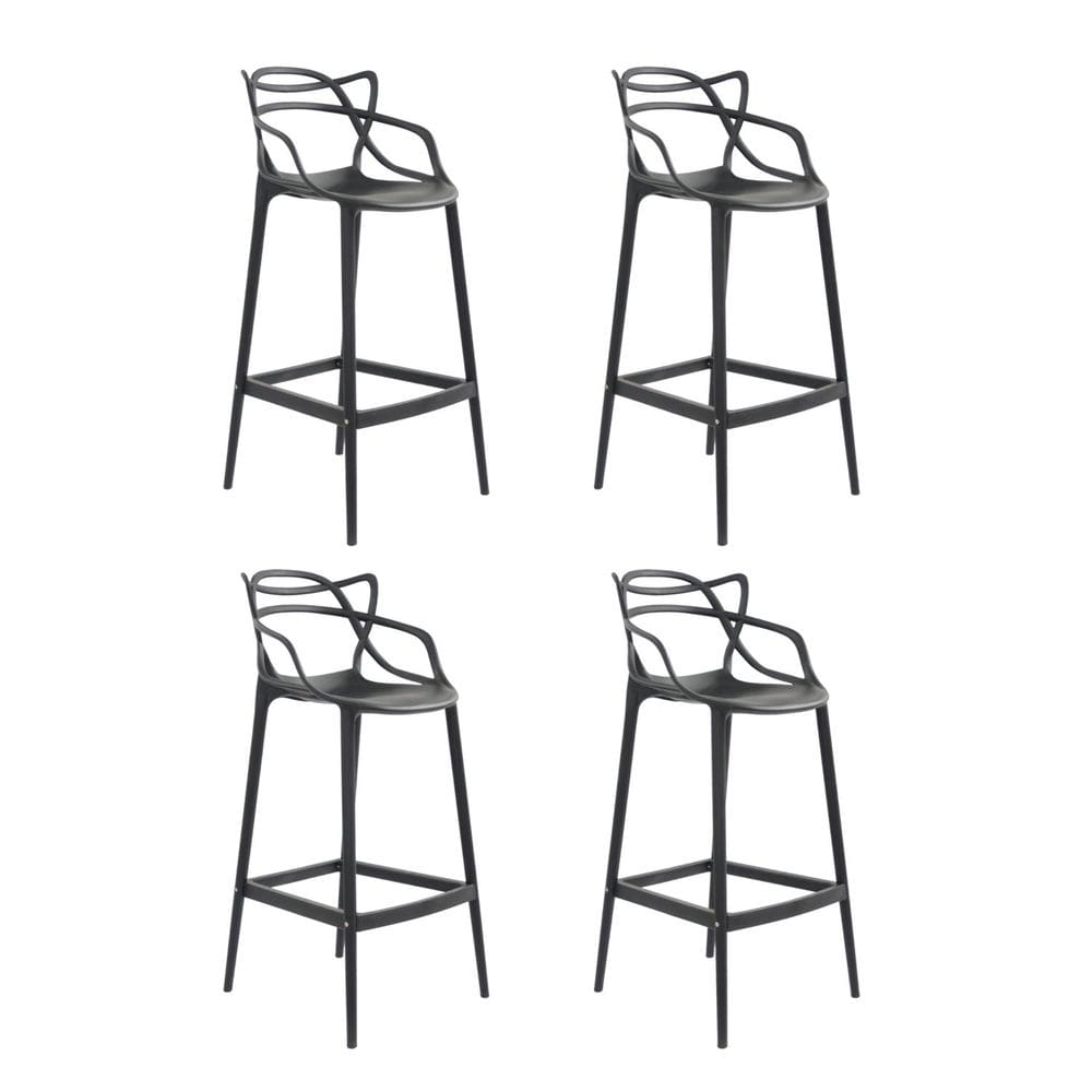 Kit 4 Banquetas Altas Alegra Polipropileno Espresso Móveis Preto