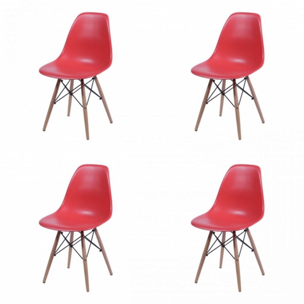 Kit 4 Cadeiras Polipropileno Eames Dkr Vermelho