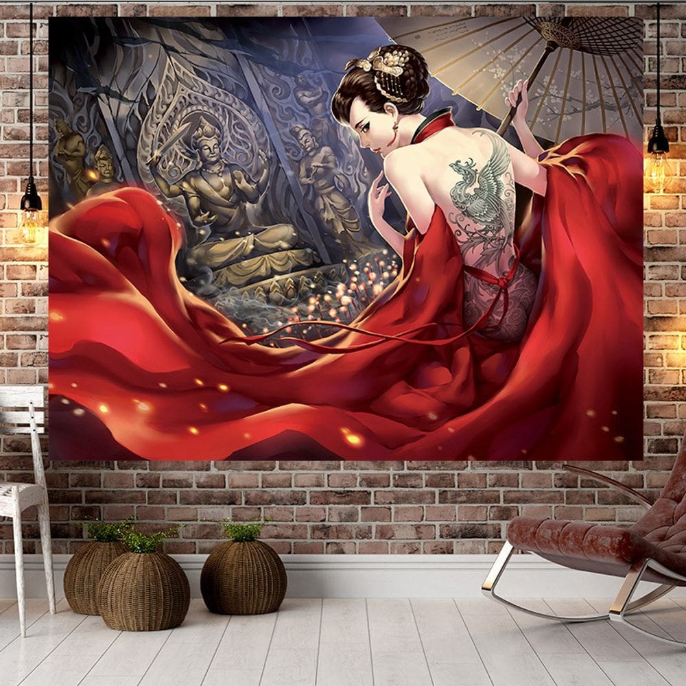 Tapeçaria, estátua de Buda, parede de beleza, 148x130cm, microtecido