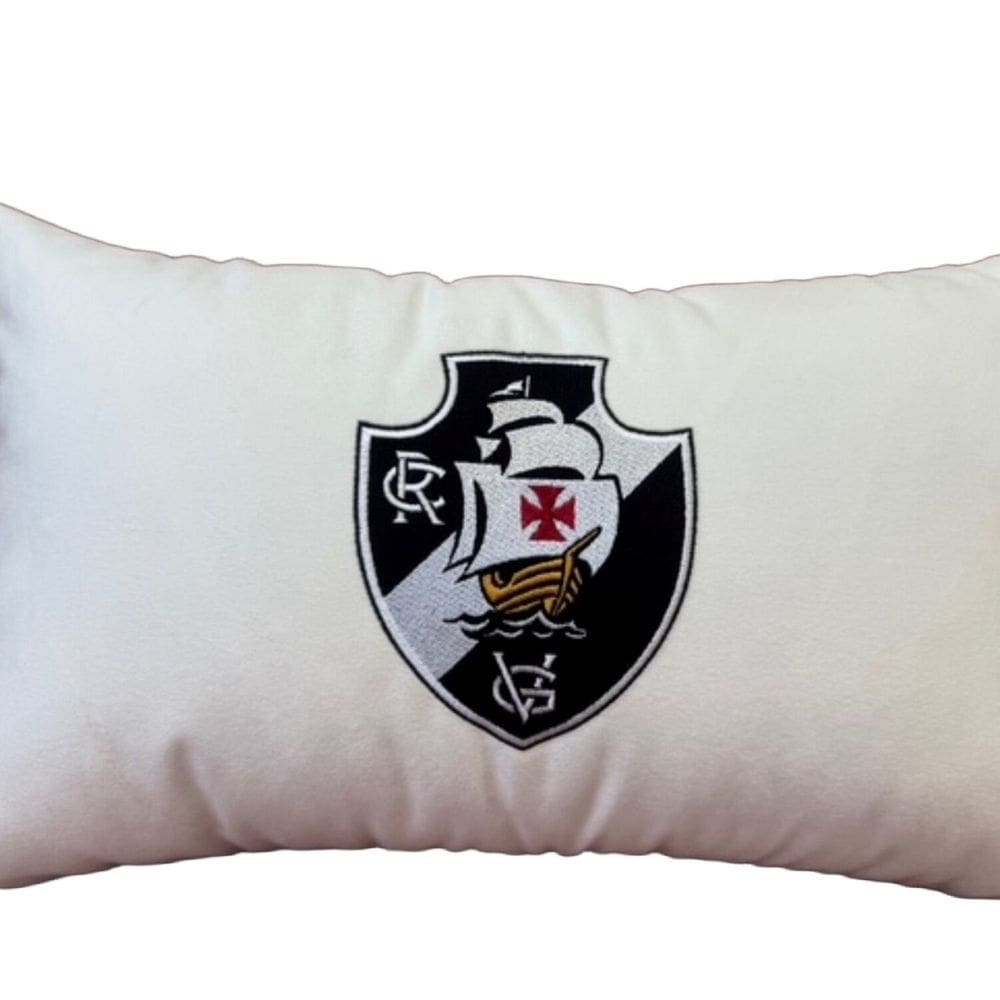 Almofada Veludo Rineira Bordada Vasco da Gama 50x30cm. com Enchimento Branco