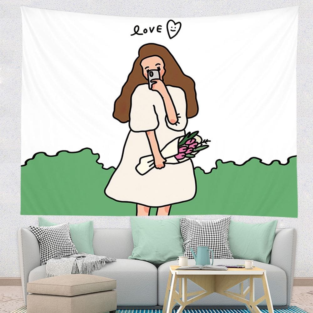 Tapeçaria Love Girl, microtecido de parede, 150x120cm, decoração de quarto