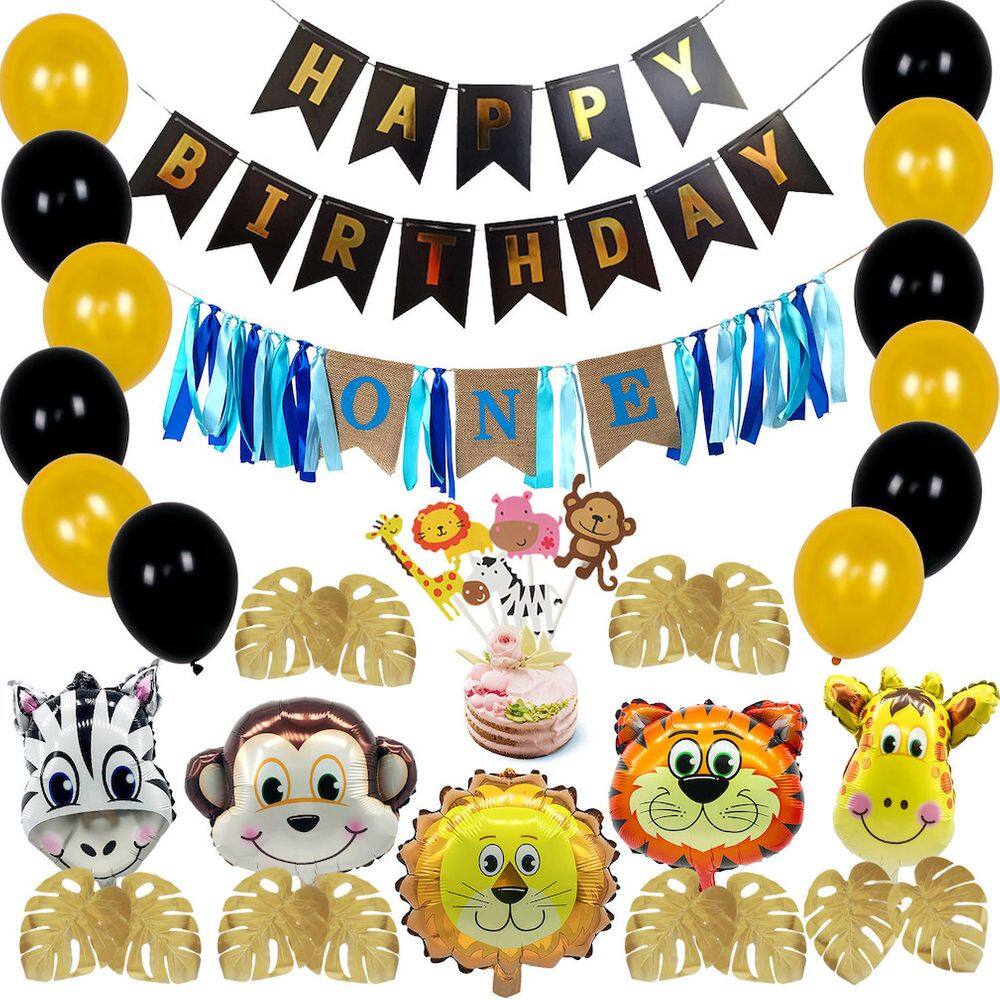 Kit de balões de aniversário Mylar Tiger Monkey Lion 40 unidades