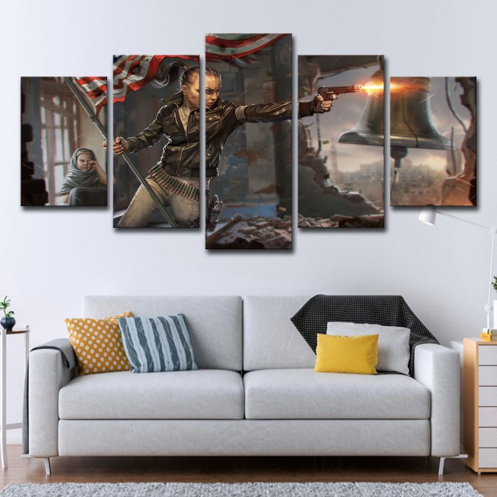 Arte de parede em tela 5 painéis Americas Pistols Revolutionarys